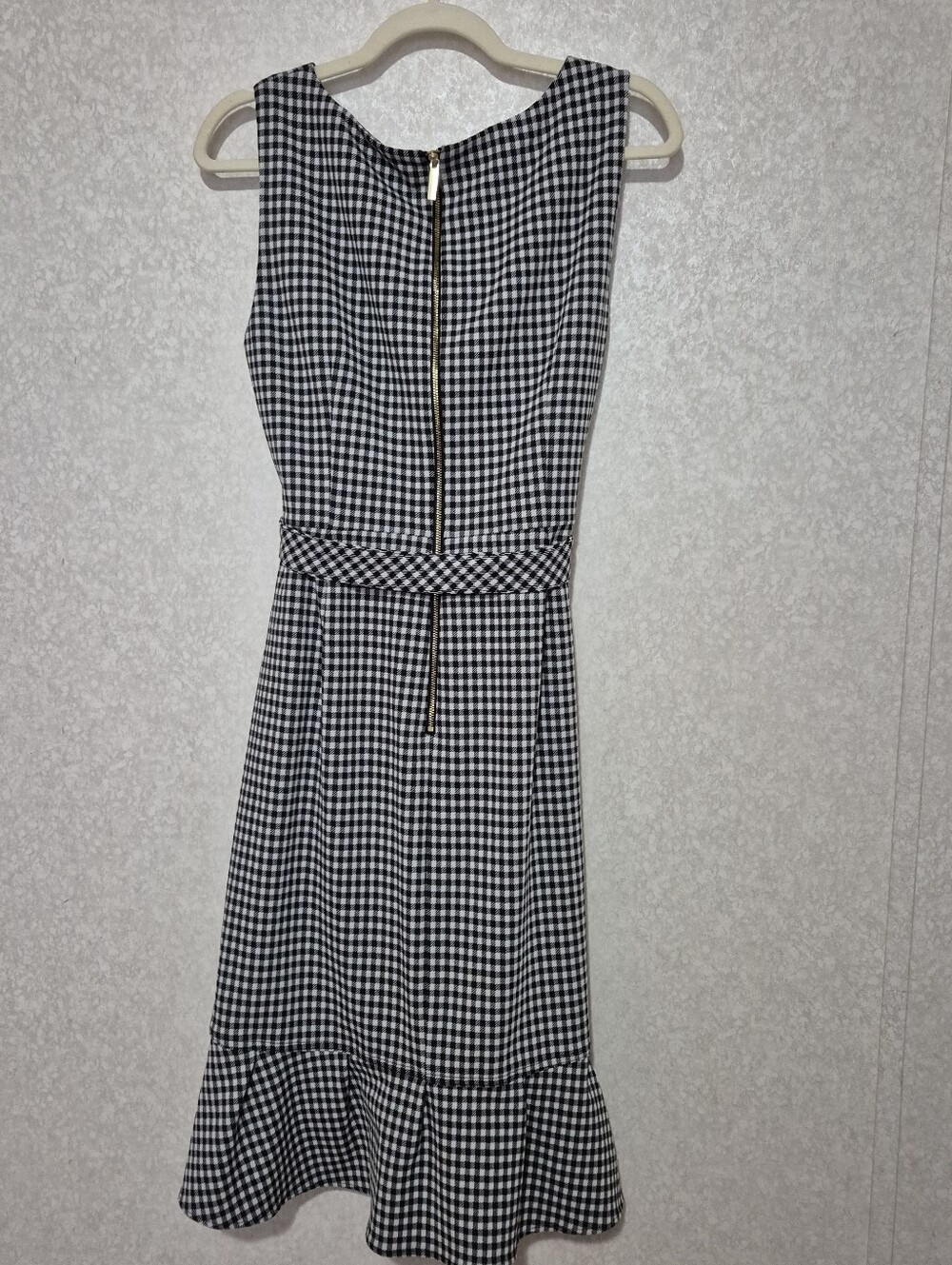 Calvin Klein Black and White Belted Gingham Ruffle Hem Midi Dress..Size:12 - Picture 7 of 11